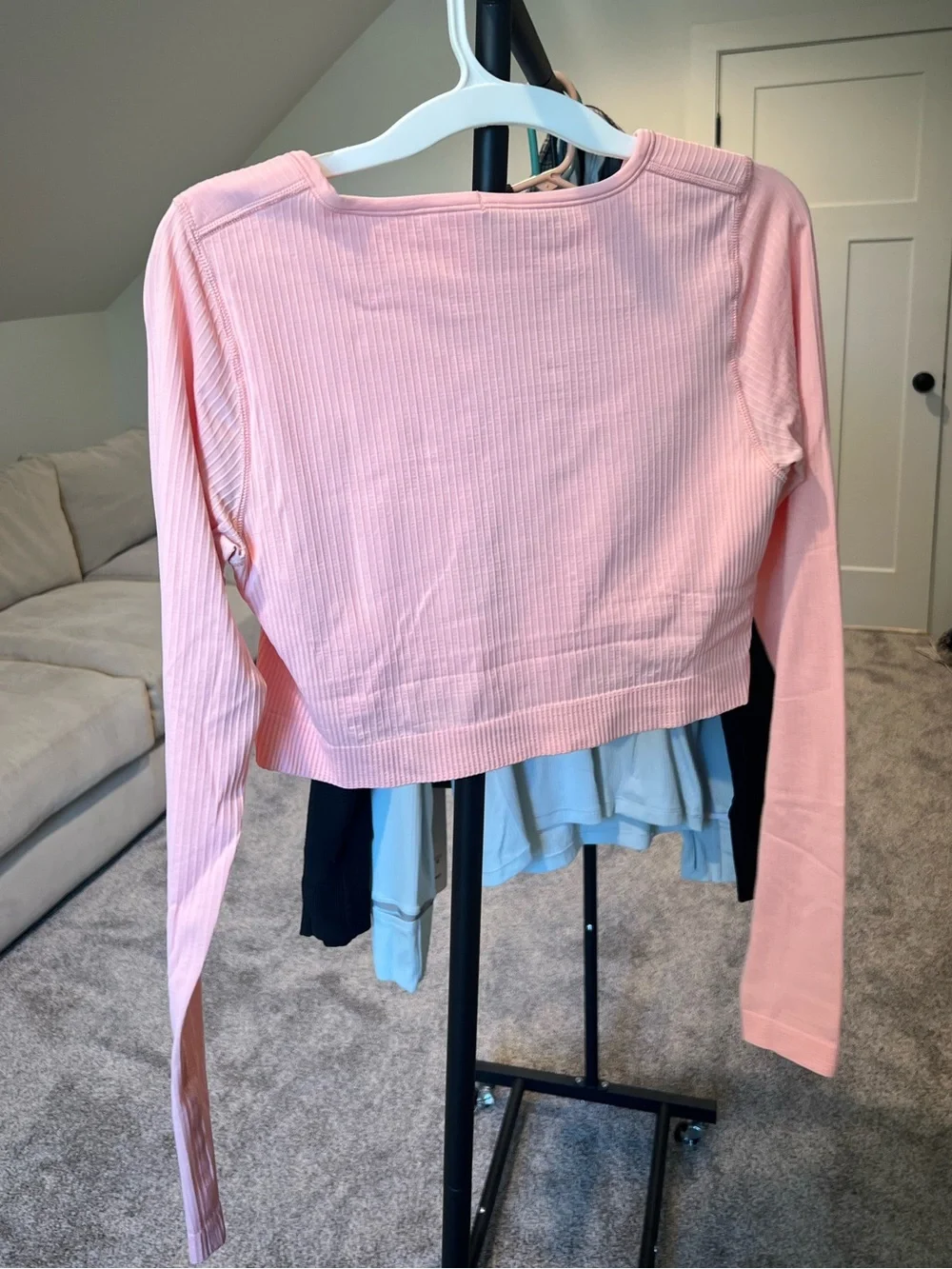 Lululemon Pink Ribbed Long-Sleeve Crop Top